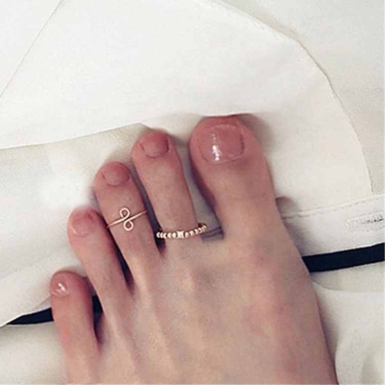 Luxury Korean Fashion Ring 18k Pvd Gold Plated 316l Stainless Steel Jewelry Toe Ring Set Beaded Gold Toe Rings Foot 18k Gold