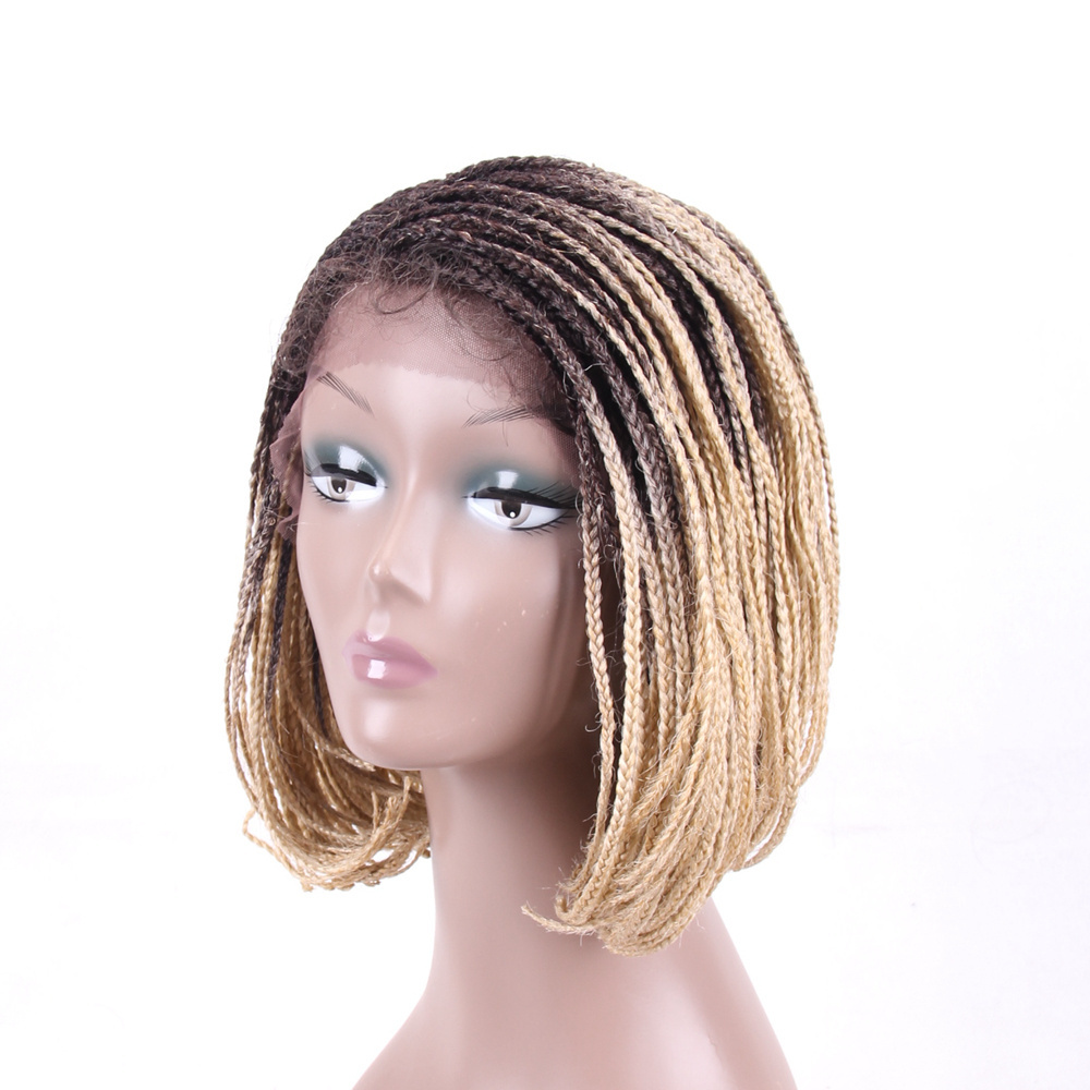 Ombre Hair Box Braid Wig Short Bob Synthetic Lace Front Wigs Crochet pre-braided 2X Twist Braids Wig