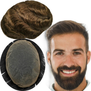 Replacement System mens lace hairpiece 100% European Real Human Hair Men  Hair System Mens Toupee Human Hair