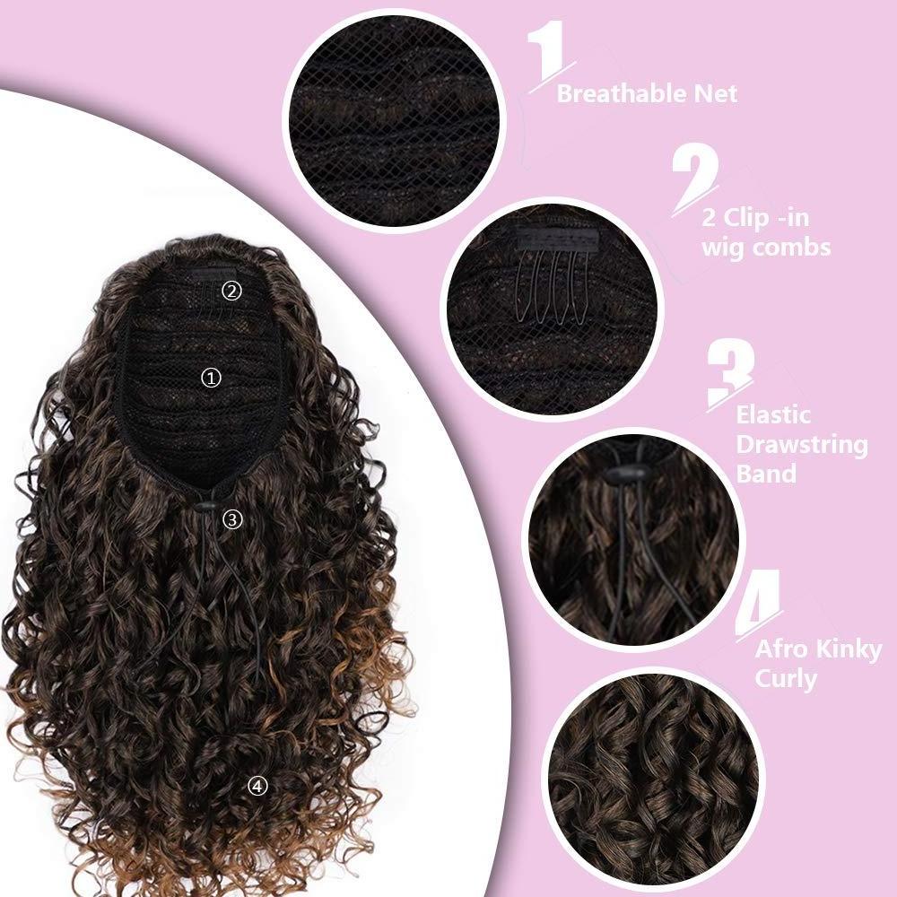 Beauty Curly Ponytail hair for Black Women Drawstring synthetic Hair Extensions Mix Brown Drawstring Curly Ponytail hair