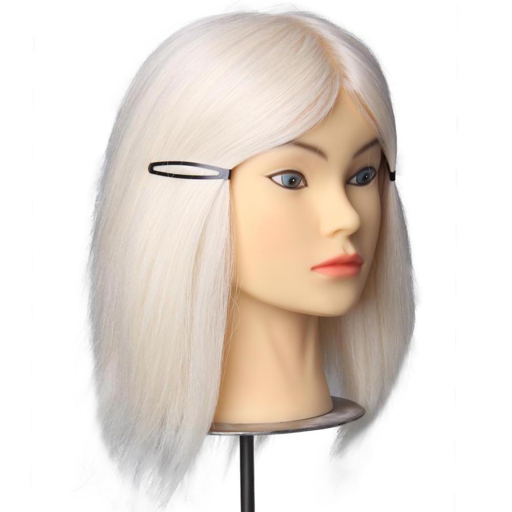 White color short goat hair mannequin head makeup training for sale