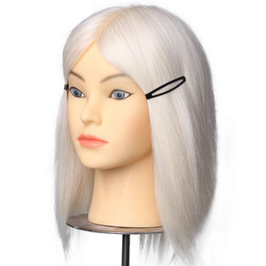 White color short goat hair mannequin head makeup training for sale