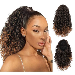 Beauty Curly Ponytail hair for Black Women Drawstring synthetic Hair Extensions Mix Brown Drawstring Curly Ponytail hair