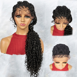 Wholesale Glueless Synthetic Hair Vendors Full Lace Front Braided Wigs African knotless Box Braiding Hair Wig for Black Women