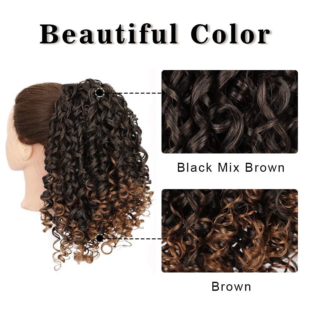 Beauty Curly Ponytail hair for Black Women Drawstring synthetic Hair Extensions Mix Brown Drawstring Curly Ponytail hair