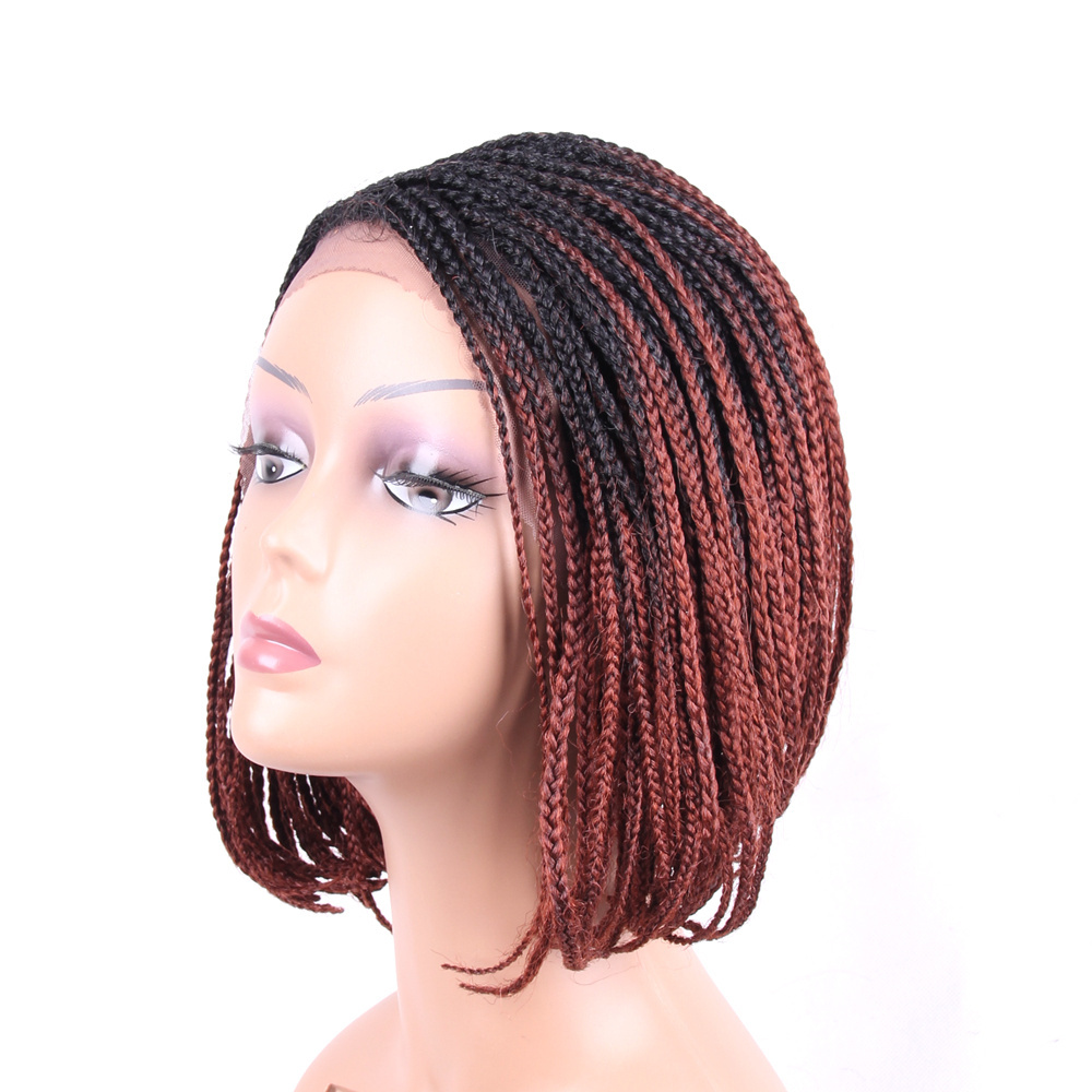 Ombre Hair Box Braid Wig Short Bob Synthetic Lace Front Wigs Crochet pre-braided 2X Twist Braids Wig