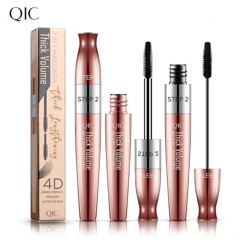 QIC thick volume 4D 2in1 mascara slender+thick lash mascara eyelash enhancer eyelashes smudge free rose gold tube q812