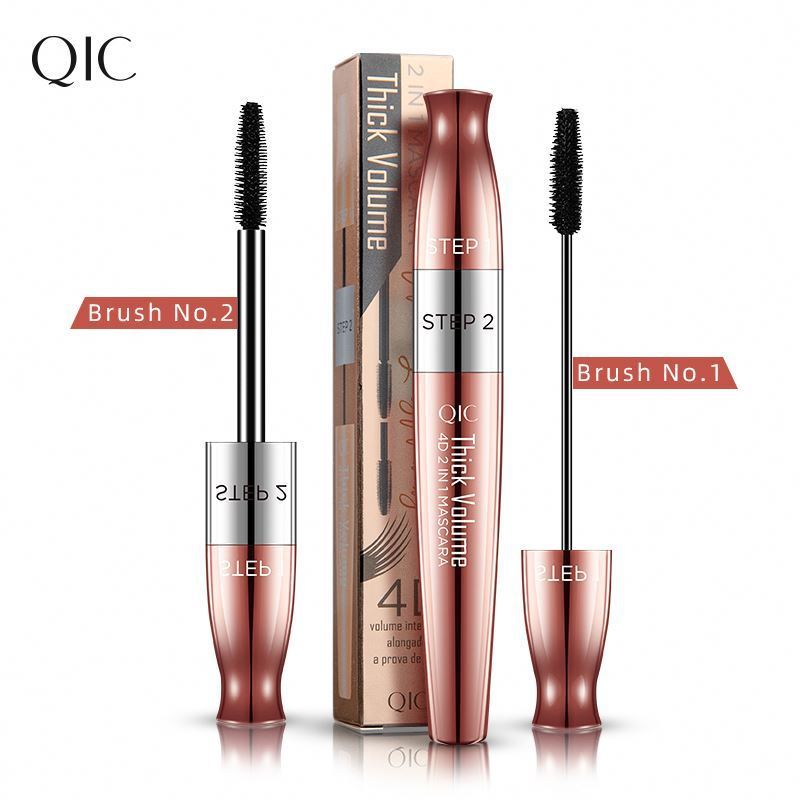 QIC thick volume 4D 2in1 mascara slender+thick lash mascara eyelash enhancer eyelashes smudge free rose gold tube q812