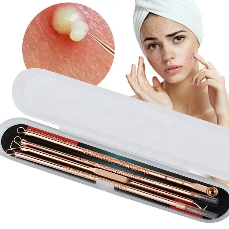 Rose Gold Silver Comedone Extractor Pimple Pin Tool Blackhead Acne Removal Needles Black Spots Pore Cleaner