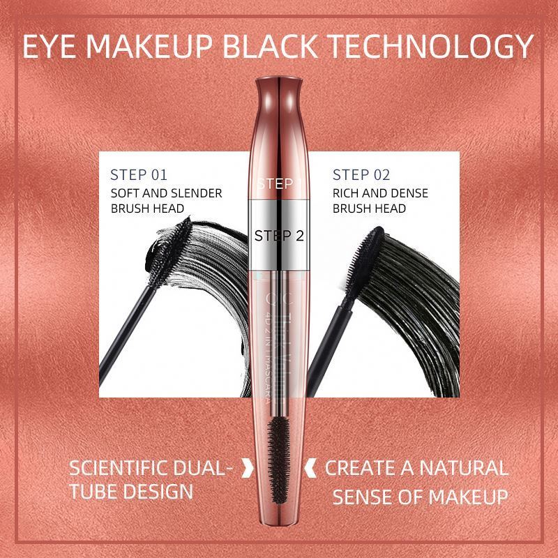 QIC thick volume 4D 2in1 mascara slender+thick lash mascara eyelash enhancer eyelashes smudge free rose gold tube q812