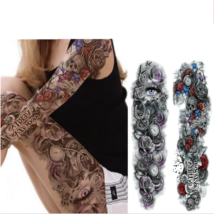 Skull with Girl Sexy Women Body Art Flash Waterproof Tattoo Stickers Big Temporary Tattoo Full Arm Sleeve Men