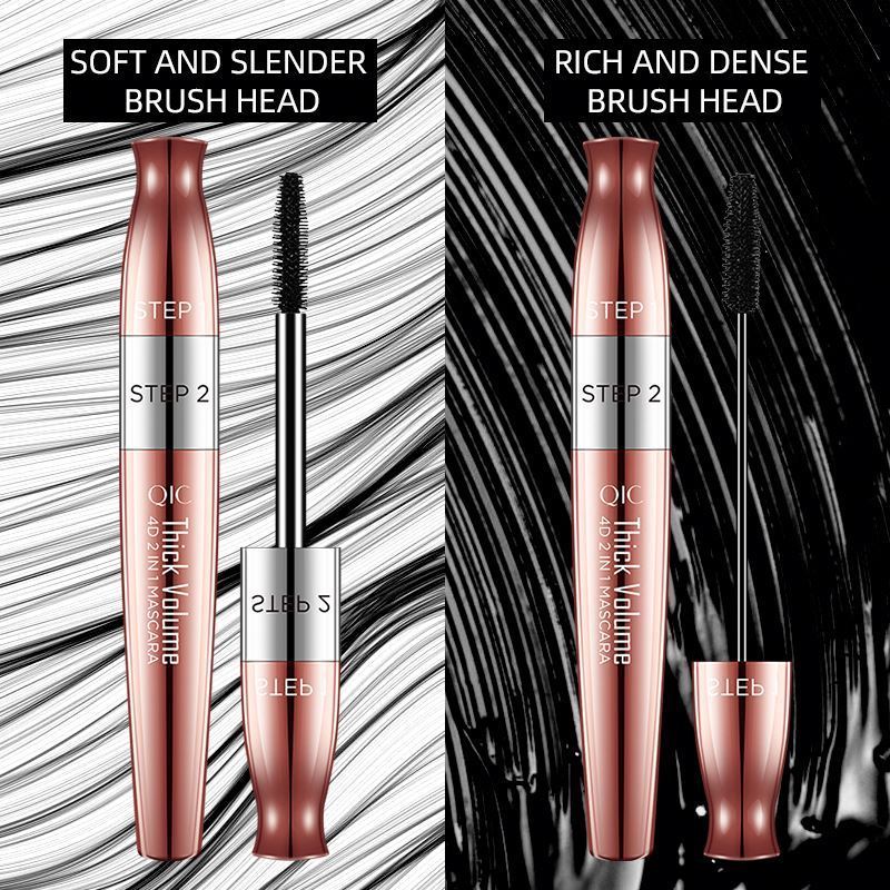 QIC thick volume 4D 2in1 mascara slender+thick lash mascara eyelash enhancer eyelashes smudge free rose gold tube q812