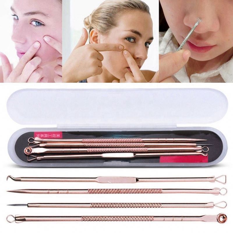 Rose Gold Silver Comedone Extractor Pimple Pin Tool Blackhead Acne Removal Needles Black Spots Pore Cleaner