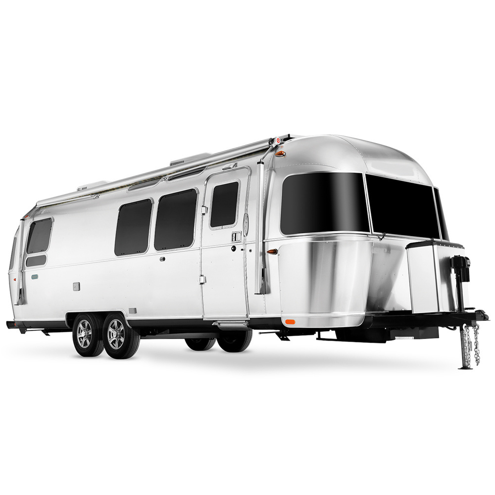 Mirror stainless steel classic popular airstream travel truck, retro-styled wedding RV trailer