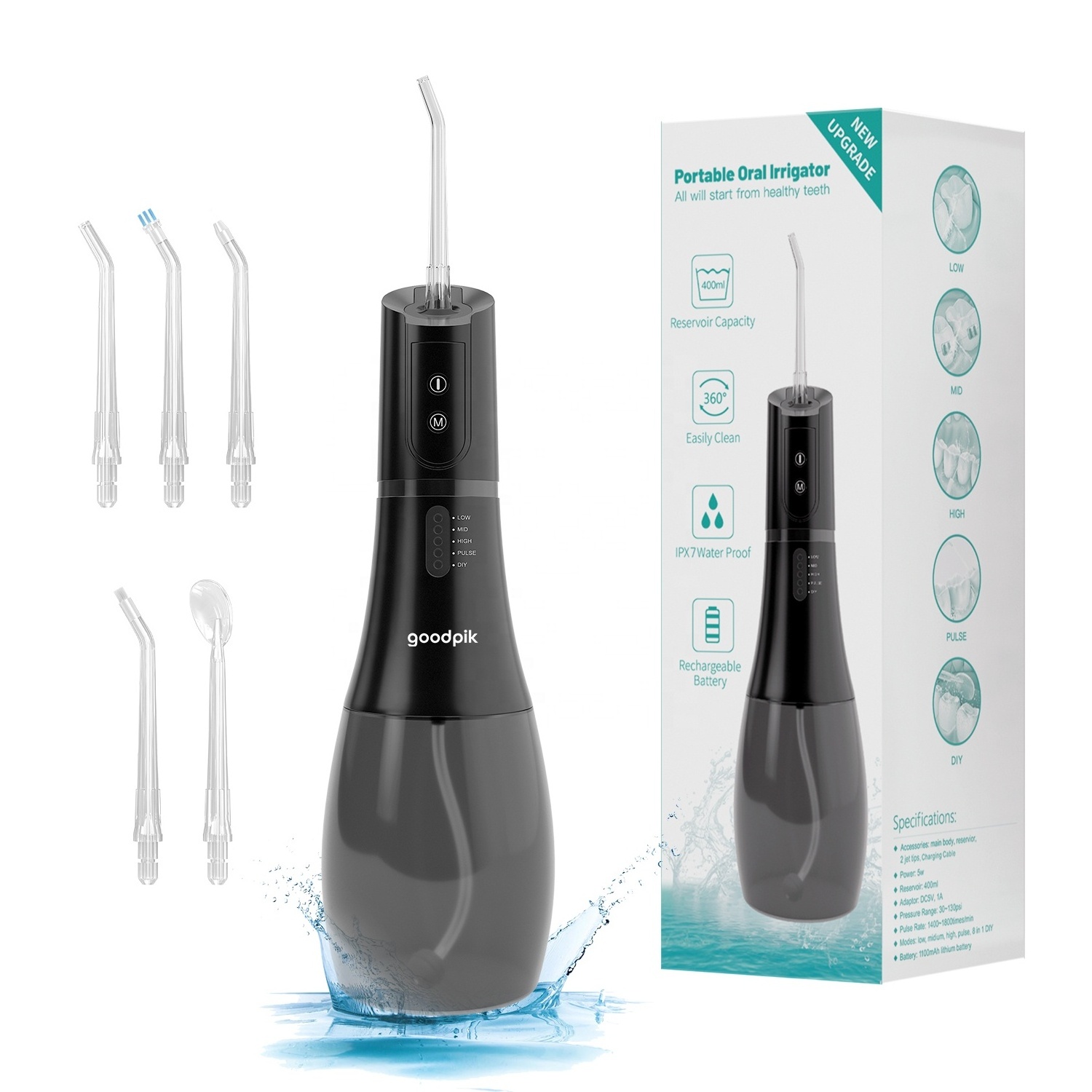 Newest handheld oral irrigator with 5 clean mode teeth cleaning kit portable foldable electric cordless water flosser