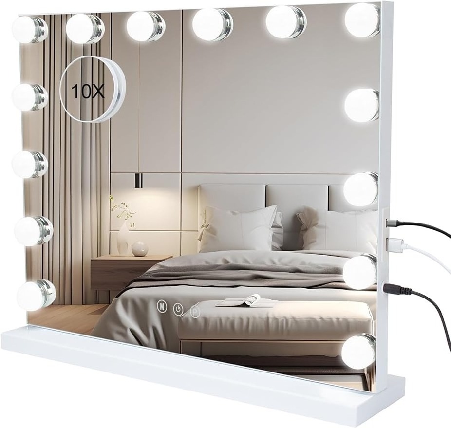 Aluminum Metal Frame  Make Up Lighted Mirror 14 light  Bulbs in 3 Color Lights hottest Hollywood Vanity Mirror