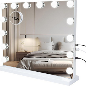 Aluminum Metal Frame  Make Up Lighted Mirror 14 light  Bulbs in 3 Color Lights hottest Hollywood Vanity Mirror