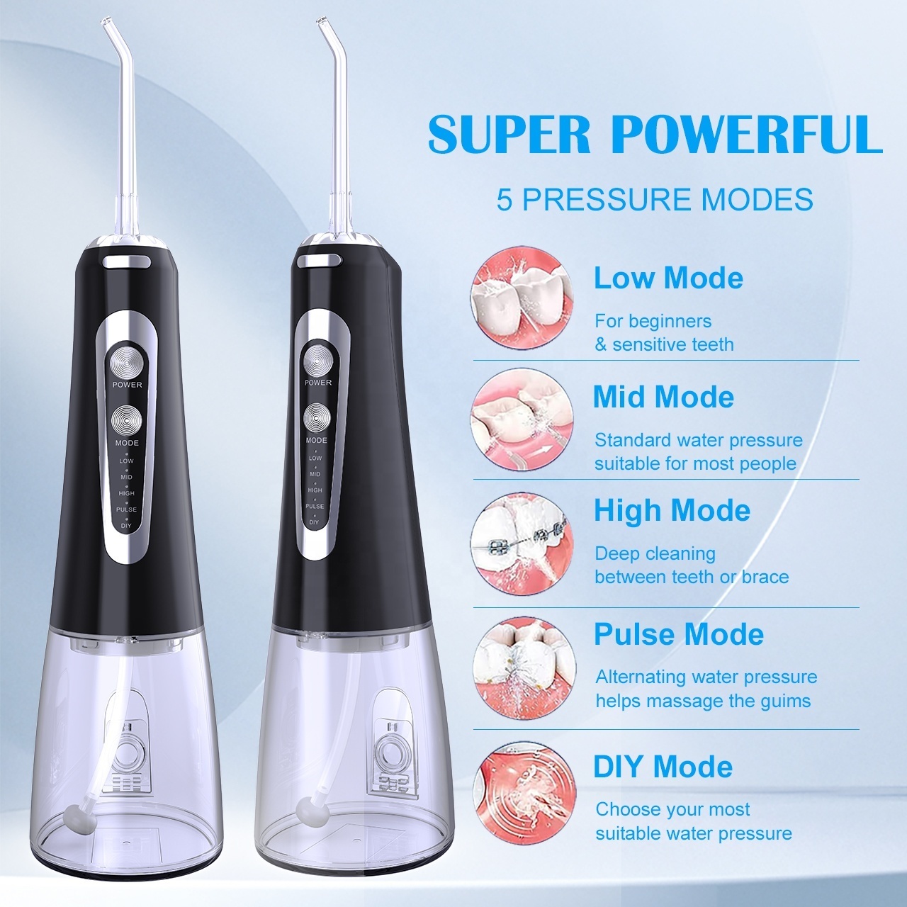 Portable Oral irrigator Tooth Cleaner Water pick  Tooth Cleaner IPX7 Waterproof 5 modes 300ml tank water Dental flosser