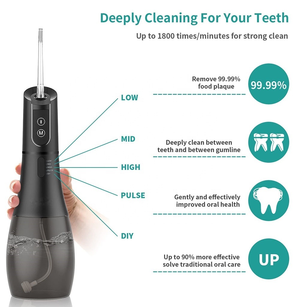 Newest handheld oral irrigator with 5 clean mode teeth cleaning kit portable foldable electric cordless water flosser