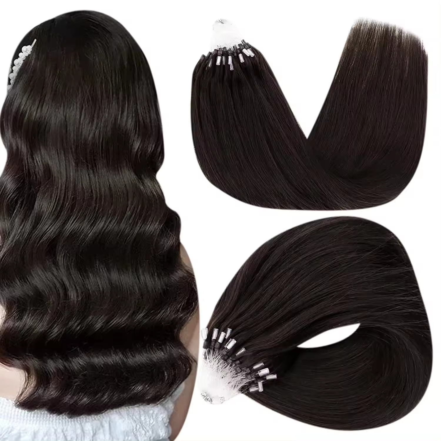 Loops Micro Ring Beads Human Hair Extensions Brazilian Raw Natural Cuticle Aligned Hair Micro Links Loop Hair Extensions