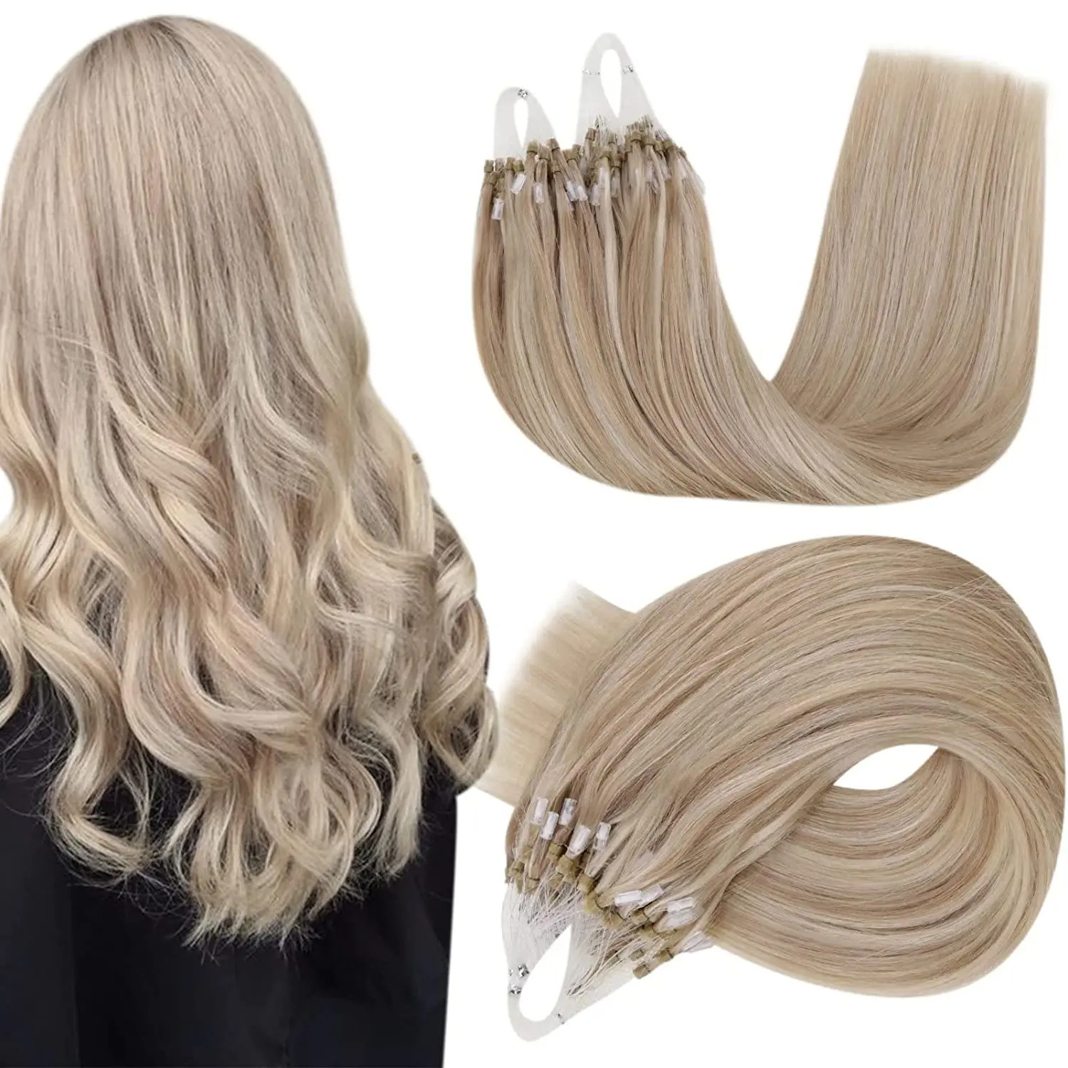 Loops Micro Ring Beads Human Hair Extensions Brazilian Raw Natural Cuticle Aligned Hair Micro Links Loop Hair Extensions