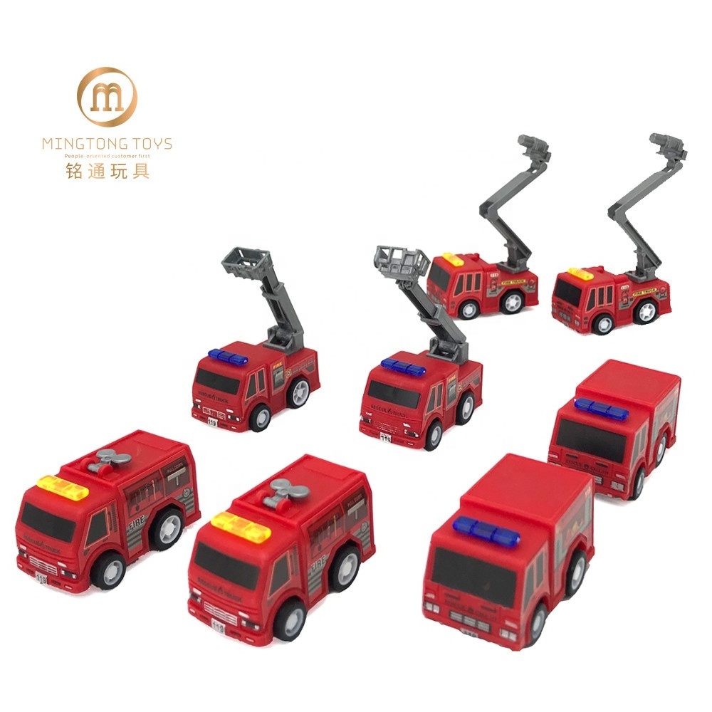 8PCS children mini plastic vehicle pull back car sets toy fire truck for boy