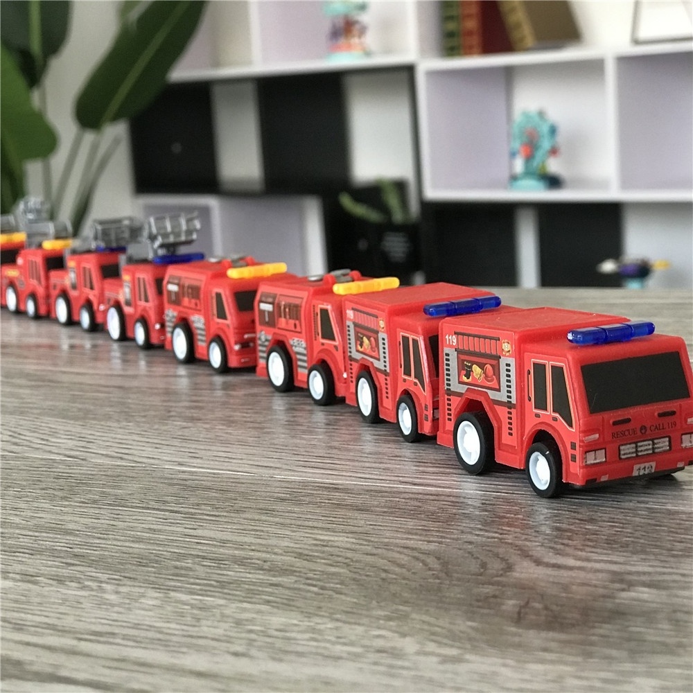 8PCS children mini plastic vehicle pull back car sets toy fire truck for boy