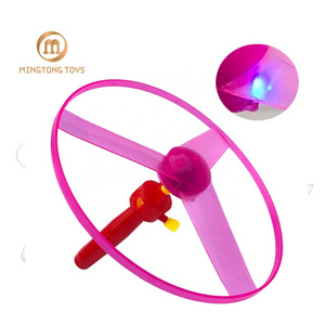 Wholesale Funny Plastic UFO Pull Out Flying Disc sSpinning Pull Line Rotating Led Flying Toys Led Light