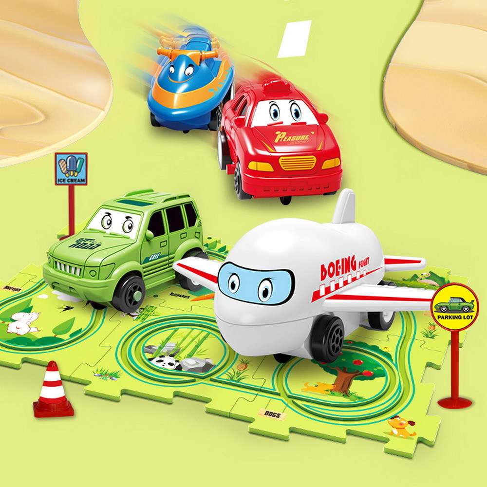 Hot Selling Children Funny Land Series Plastic DIY Puzzle Tracks Battery Operate Electric Rail Car Toy