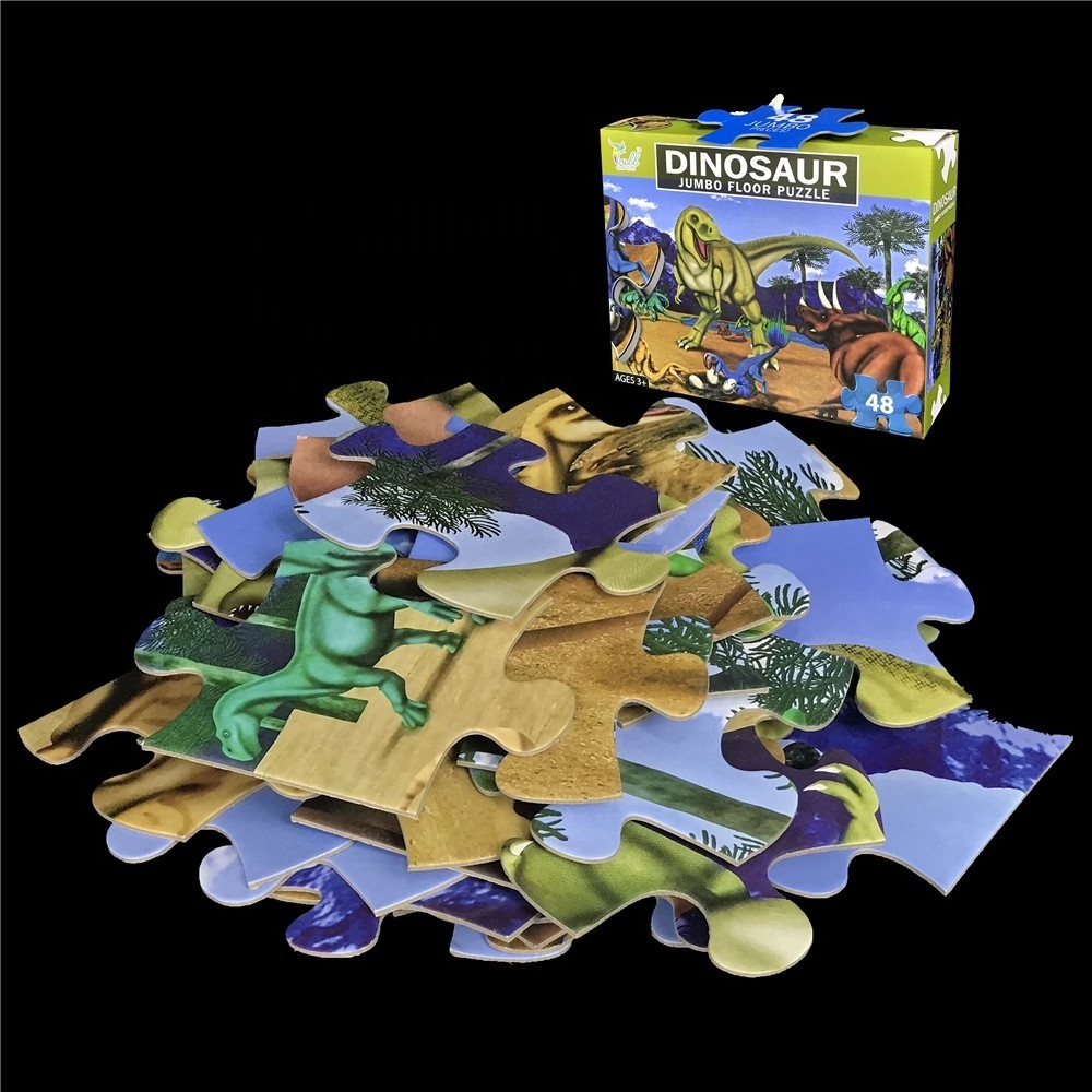 Children intelligent gift puzzles box 48 pieces paper board dinosaur floor jigsaw puzzle for kid