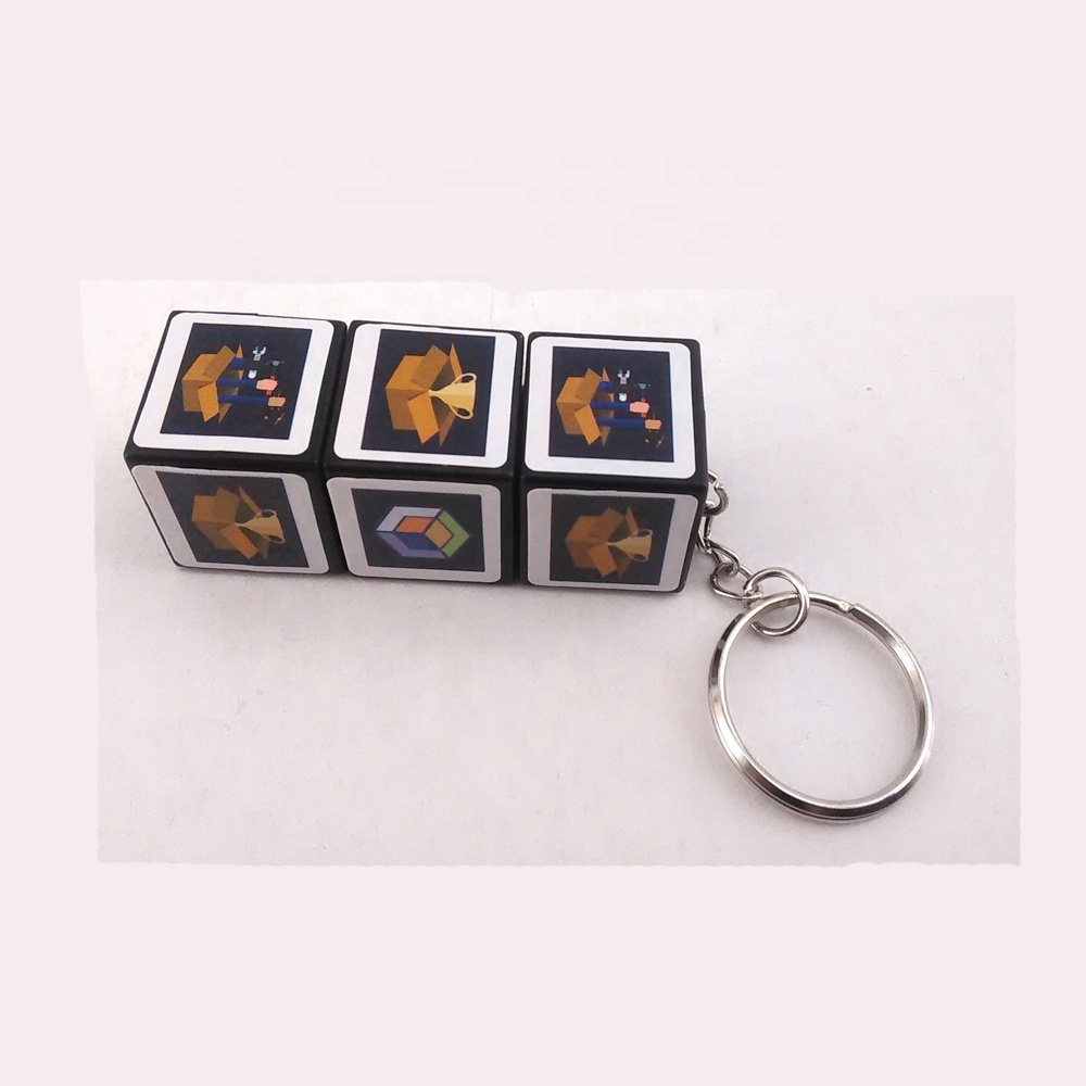 Customized Logo Mini Keychain Toy ABS Plastic Led Light Magic Puzzle Cube