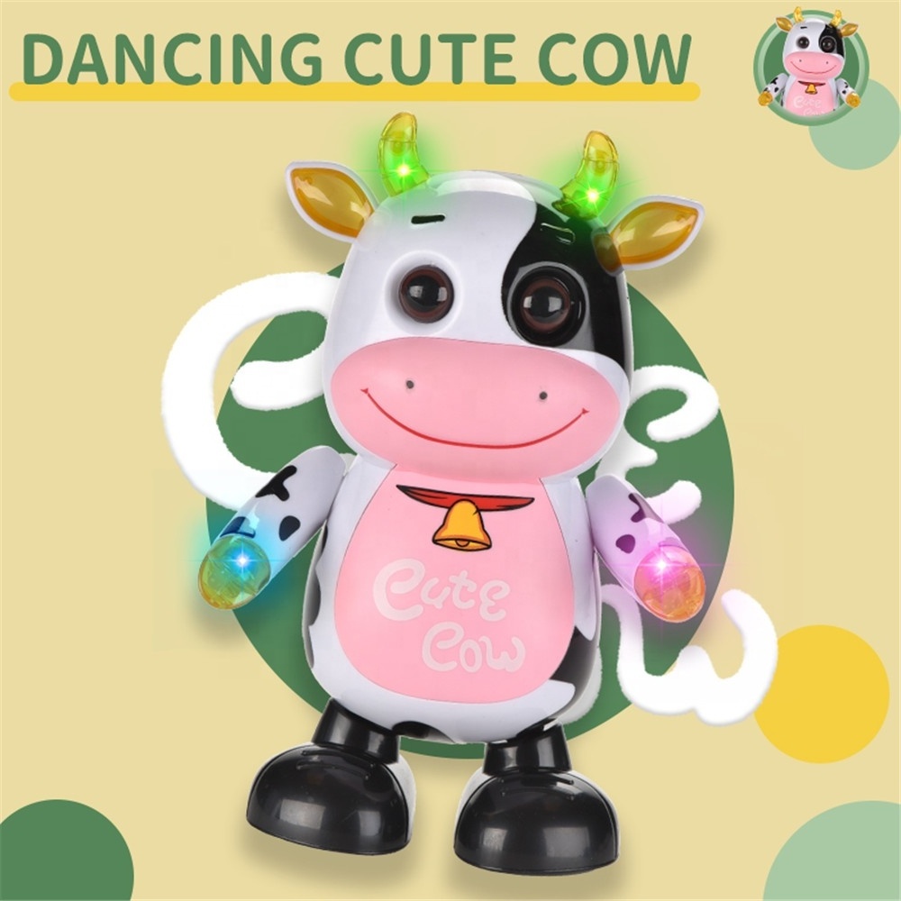 Popular cute animal children electric singing glowing flashing musical robot dancing cow toy for kids