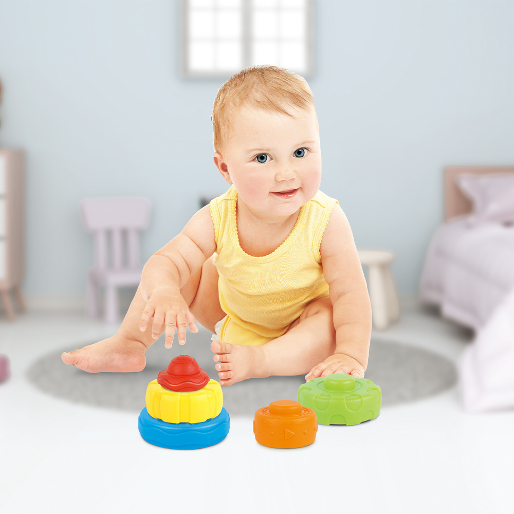 Baby Funny Intelligence Educational Game Bath Set Stack Up Circles Colorful Rainbow Stacking Rings Toy