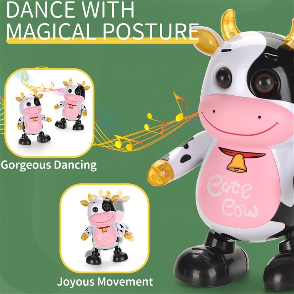 Popular cute animal children electric singing glowing flashing musical robot dancing cow toy for kids