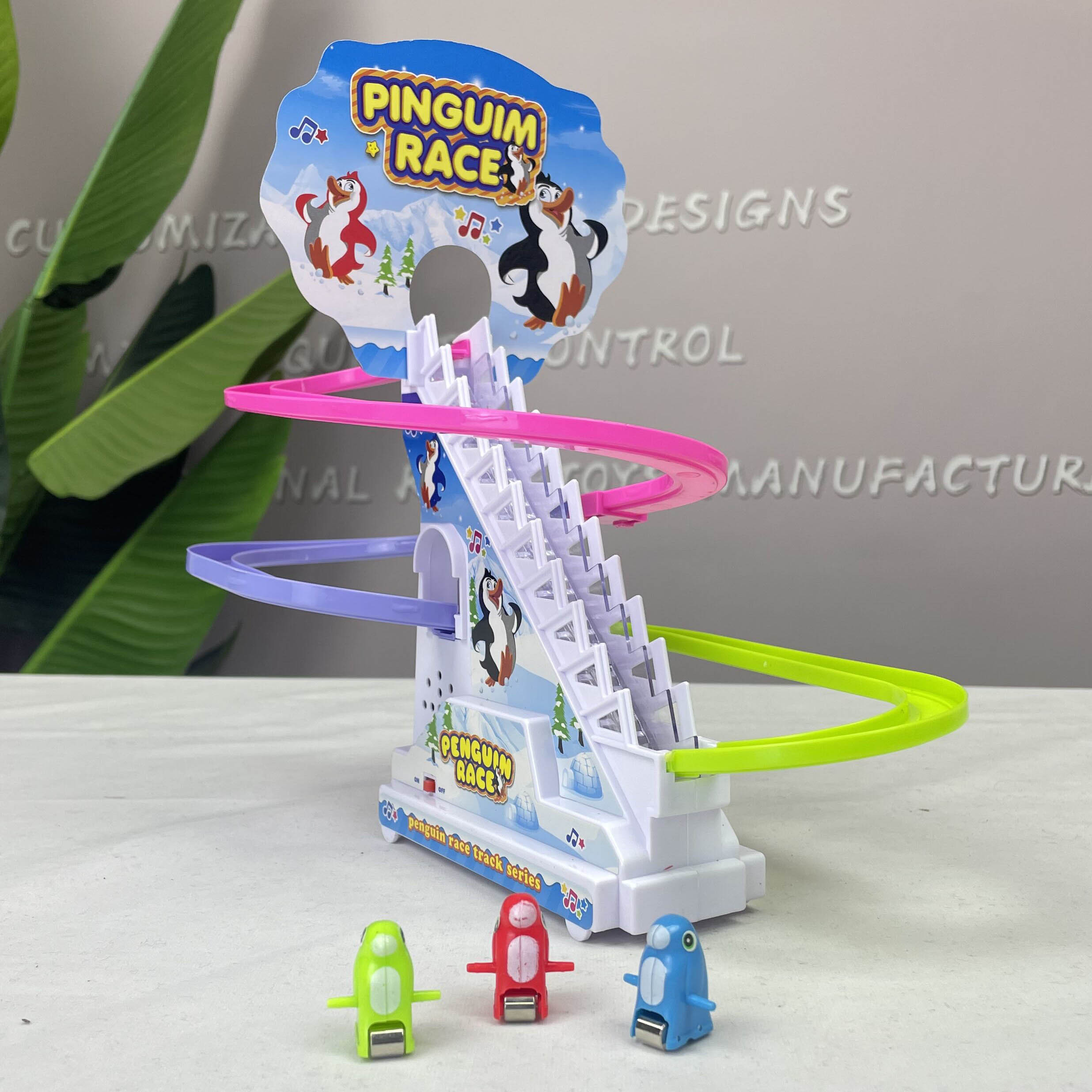 Plastic penguin climbing stair toy electric educational light music penguin track toy