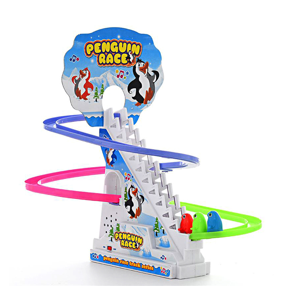 Plastic penguin climbing stair toy electric educational light music penguin track toy