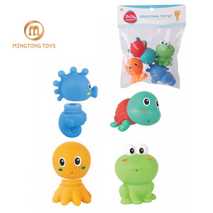 Toddlers Favorite Fun Bath Water Spray Assembled Cartoon Seahorse Turtle Octopus Frog Mini Size Sea Rubber Animal Toys