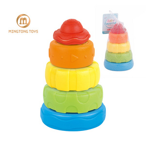 Baby Funny Intelligence Educational Game Bath Set Stack Up Circles Colorful Rainbow Stacking Rings Toy