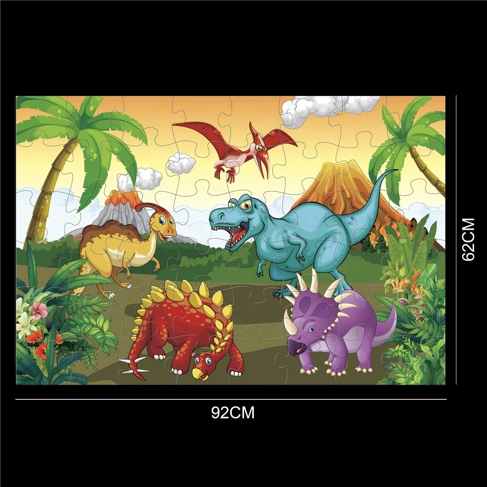 Educational kids 48 pcs box custom cartoon large dinosaur world puzzle game toys paper jigsaw puzzles