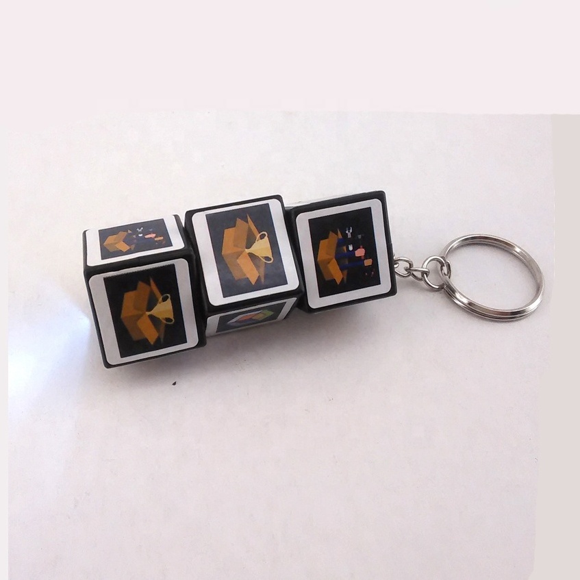 Customized Logo Mini Keychain Toy ABS Plastic Led Light Magic Puzzle Cube