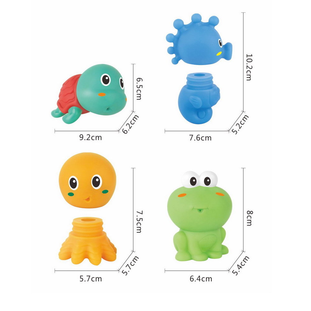 Toddlers Favorite Fun Bath Water Spray Assembled Cartoon Seahorse Turtle Octopus Frog Mini Size Sea Rubber Animal Toys