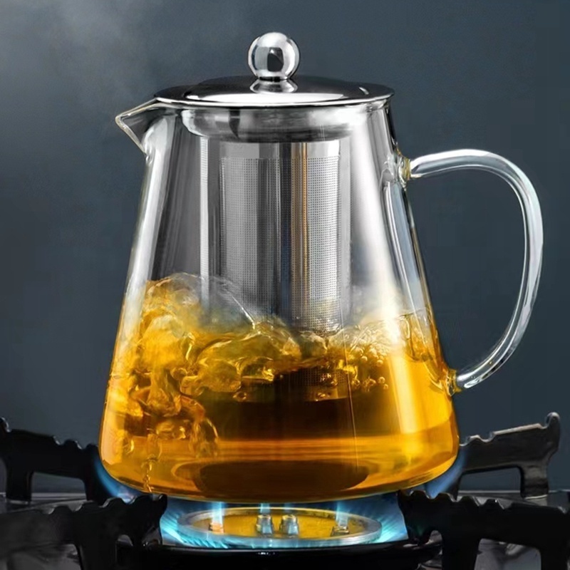 43oz Clear Glass Tea Pot Stovetop Safe Borosilicate Glass Tea Pot With Removable Infuser Blooming Loose Leaf Glass Teapot