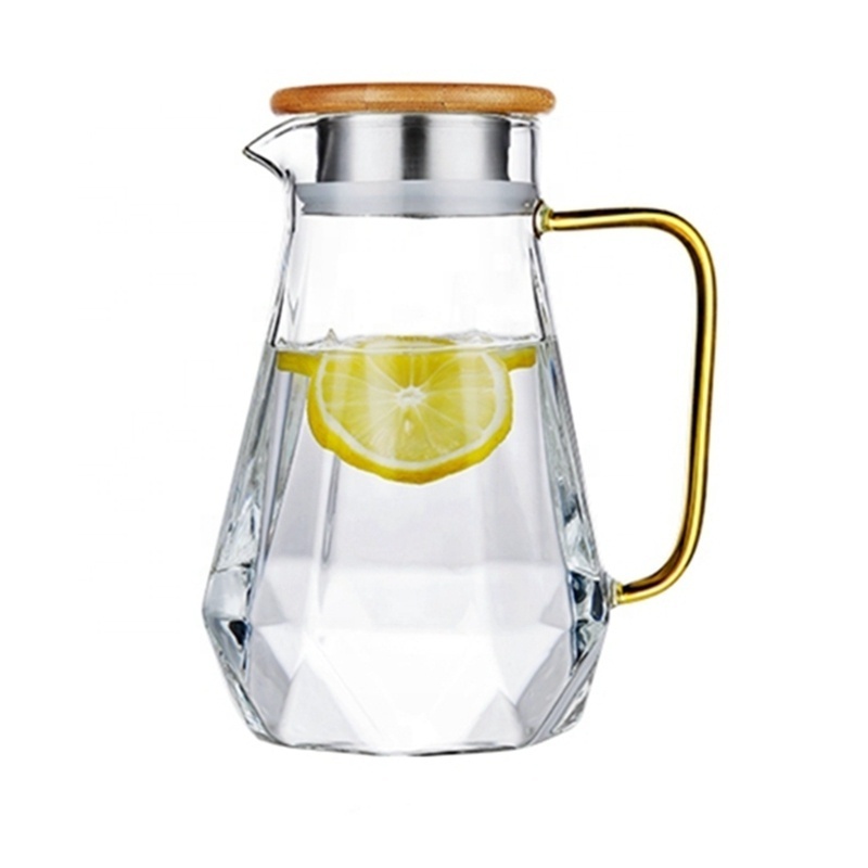 Factory Wholesale Heat Resistant Clear Home Bamboo Steel Cover Borosilicate Glass Pitcher Water Jug Coffee Carafe