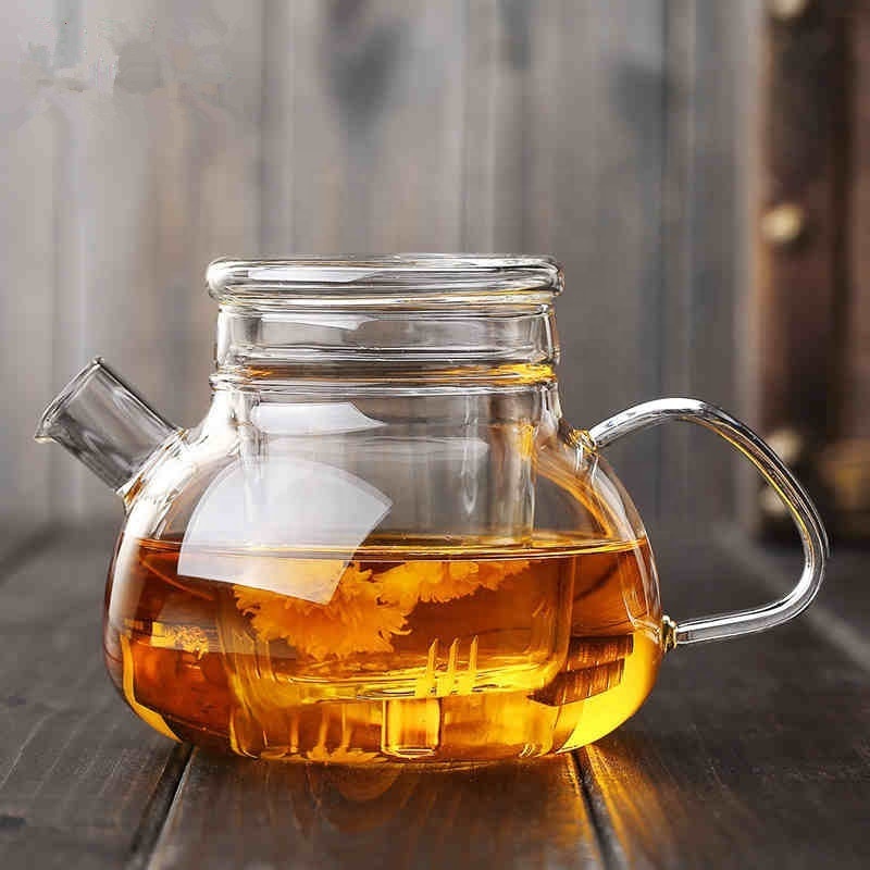 Custom Heat Resistant Thickened Infuser Loose Leaf flower Glass Teapot With Infuser