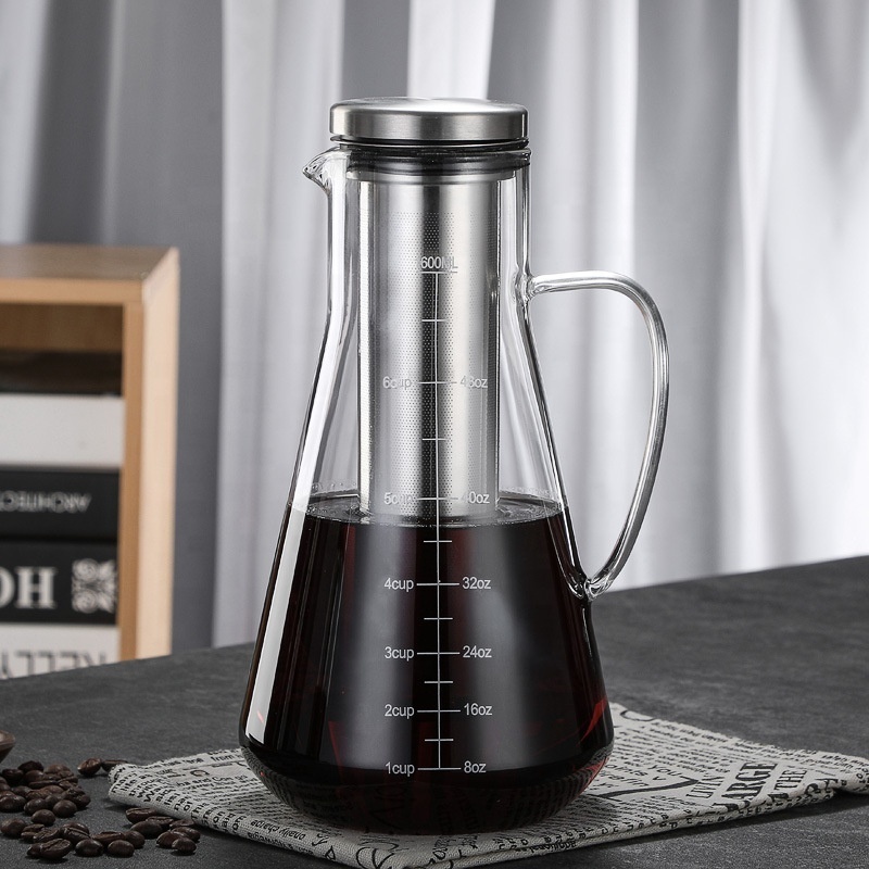 Custom Hot Cold Brew Iced Coffee Maker Borosilicate Glass Coffee Pot With Removable Filter BPA-Free Glass Pitcher Tea Maker