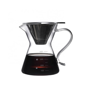 Wholesale Hand Blown Glass Pour Over Coffee Maker Borosilicate Carafe Reusable Hand Drip Glass Coffee Pot With Filter