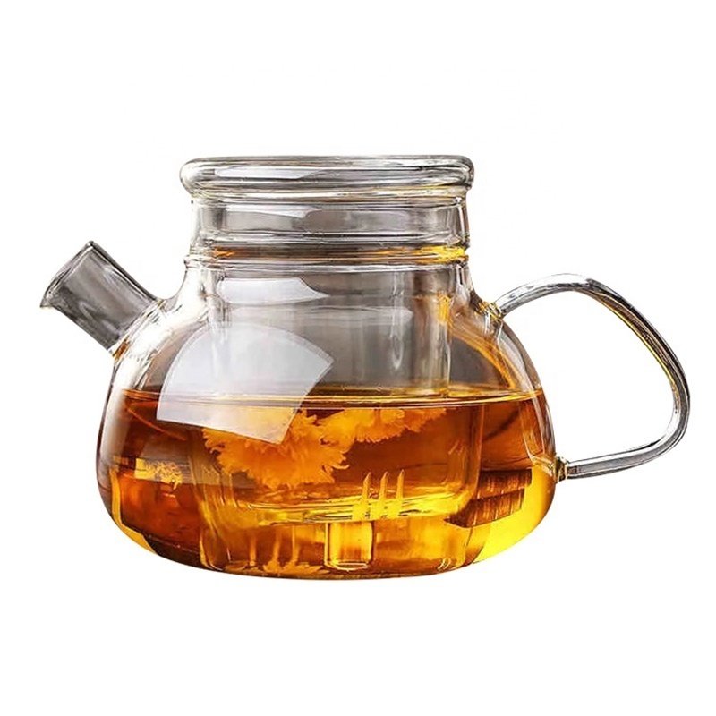 Custom Heat Resistant Thickened Infuser Loose Leaf flower Glass Teapot With Infuser