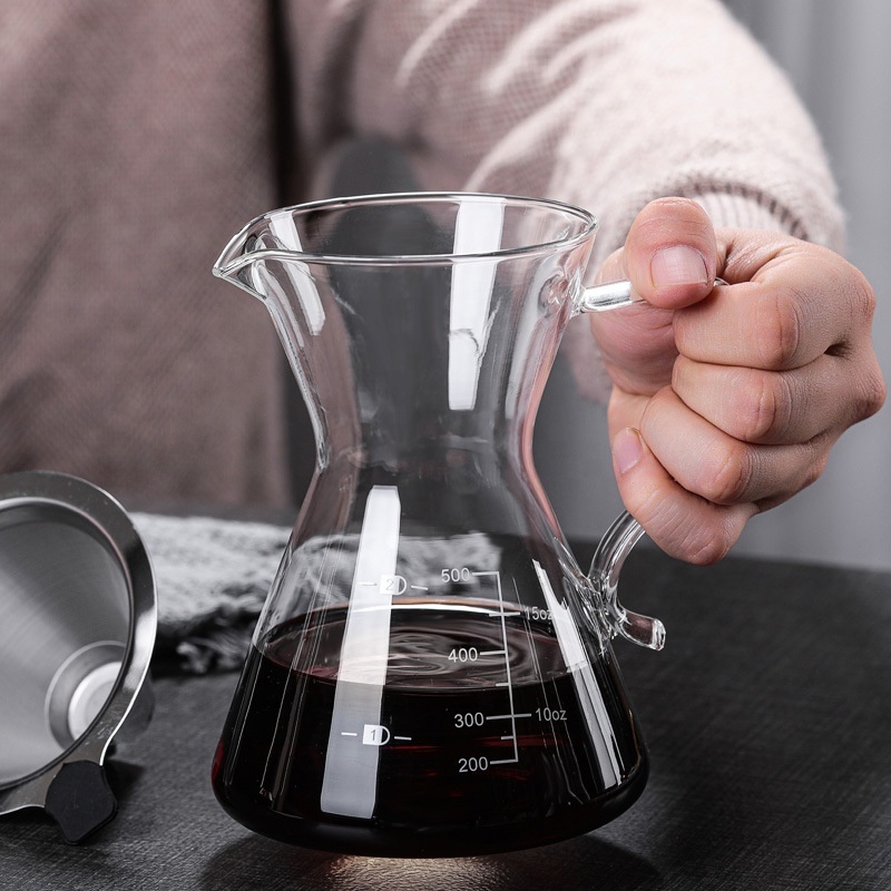 Wholesale Hand Blown Glass Pour Over Coffee Maker Borosilicate Carafe Reusable Hand Drip Glass Coffee Pot With Filter