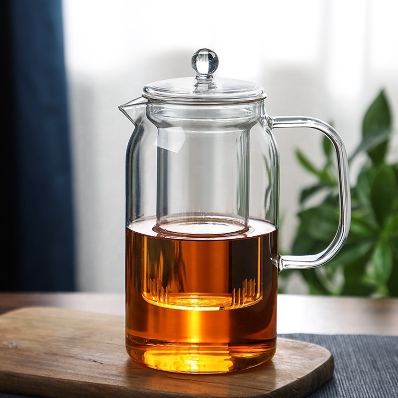 Custom Hand Blown Heat Resistant Clear Glass Tea Pot Fruit Tea Water Jug Glass Carafe Borosilicate Glass Teapot With Infuser