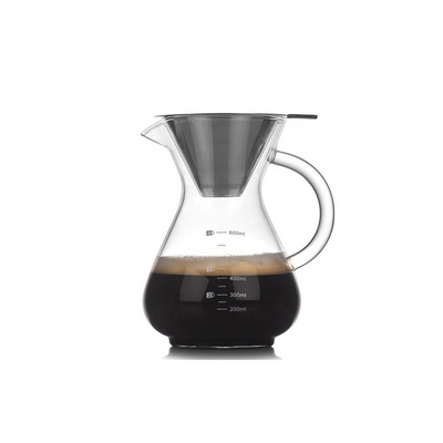 Hot Sale Glass Pour Over Coffee Maker Borosilicate Glass Carafe Reusable  Hand Drip Glass Coffee Pot With Stainless Steel Filter